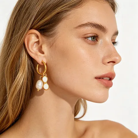 Orecchini A Cerchio In Acciaio Inossidabile Placcato Oro 18K Con Künstliche Perle E Pendenti Infinito In Conchiglia Gioielli Per Donna