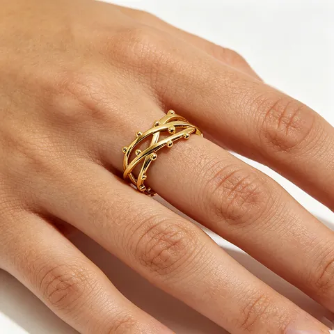 Holle Blad Open Ring Voor Dames 18K Verguld Roestvrij Staal Geometrisch Verstelbaar Verstrengeld Chic Niet Verkleurend
