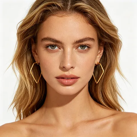 Geometric Hoop Earrings 18K Gold Plated Stainless Steel Pentagonal Rhombus Minimalist Statement Jewelry For Women