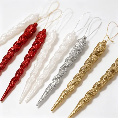 Ornamenti Appesi Ghiacciolo Di Natale Plastica Glitter Spirale Decorazione Albero Festa Casa
