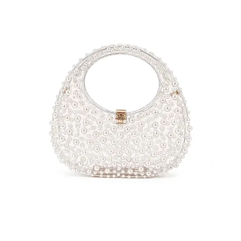 Borsa Da Sera In Acrilico Trasparente Con Künstliche Perle Sintetiche Pochette Mezzaluna Con Tracolla A Catena Per Donna
