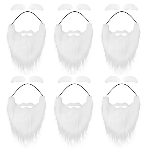 Barba Falsa Larga Blanca Y Cejas Material Felpa Banda Elástica Autoadhesiva Navidad Halloween Disfraz Accesorio