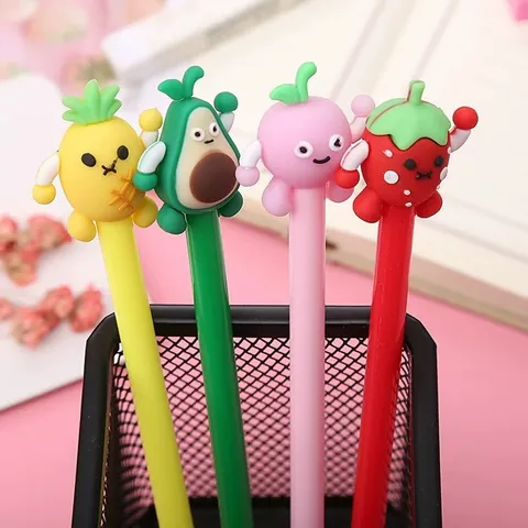 Schattige Fruit Gelpen Siliconen Cartoon Aardbei Avocado Ananas Perzik Zwarte Inkt Student Kantoor Briefpapier Cadeau