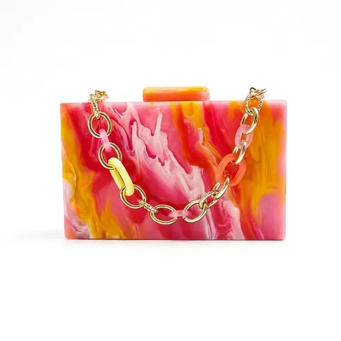 Borsa Da Sera Clutch In Acrilico Da Donna Motivo Marmo Colorato Guscio Rigido Borsa A Tracolla Catena Matrimonio Festa