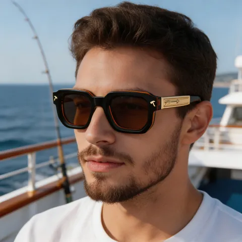 Retro Square Polarized Sunglasses Men UV400 Protection PC Frame And Carved Metal Temples Fashion Outdoor Eyewear