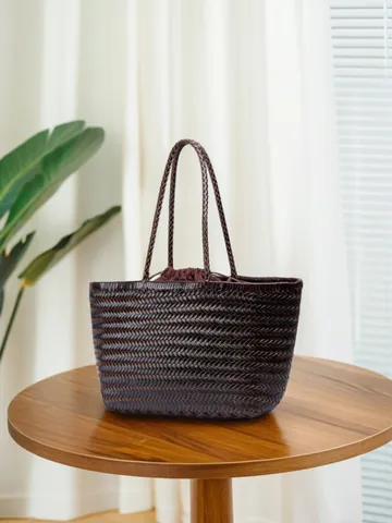 Borsa A Mano Intrecciata In Vera Pelle Grande Capacità Tote Style Vintage Francese Pelle Di Vacchetta Fatta A Mano