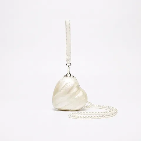 Heart Shaped Acrylic Evening Clutch Bag With Artificial Pearl Chain Strap Marble Pattern Party Banquet Handbag For Women