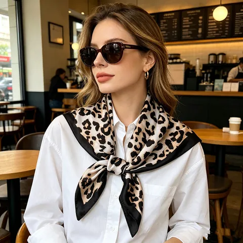 Foulard Quadrato Con Stampa Leopardata Elegante Fascia In Raso Artificiale Bandana Donne Motivo Animale Accessorio Moda
