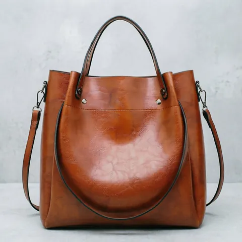 Vintage Large Capacity Tote Handbag Soft PU Leather Multiway Shoulder Crossbody Bag For Women Retro Daily Commute Style