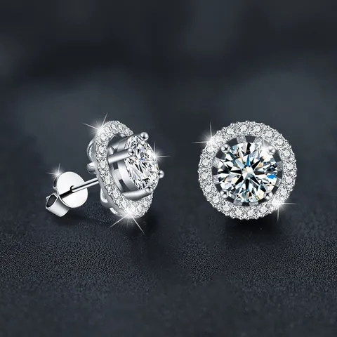 925 Sterling Silver Moissanite Stud Earrings Two-Way Wear Round Halo Earring Jackets Sparkling D Color Fine Jewelry For Women