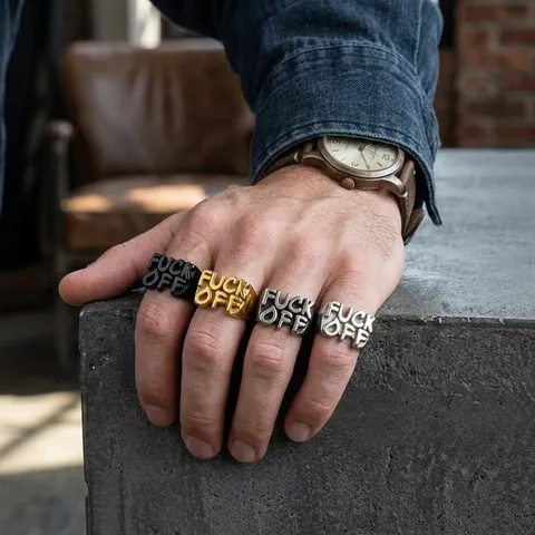Vintage Punk Stainless Steel Ring For Men Distressed Raised Letters Domineering Hip Hop Street Style Jewelry