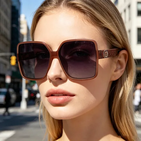 Übergroße Quadratische Sonnenbrille Polarisiert TAC Glas UV400 PC Metallrahmen Mode Damen