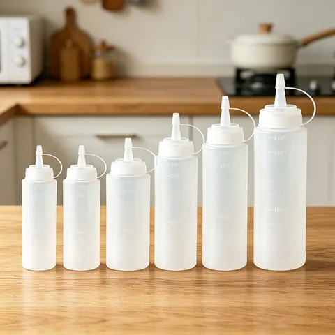 Bottiglia Spremibile Plastica Con Tappo Graduata Dosatore Condimenti Per Ketchup Senape Salsa Sciroppo Gadget Cucina Ermetica Trasparente