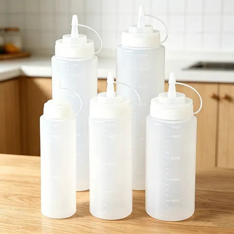 Bottiglia Spremibile Plastica Con Tappo Graduata Dosatore Condimenti Per Ketchup Senape Salsa Sciroppo Gadget Cucina Ermetica Trasparente