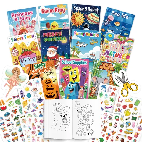 Livre De Coloriage Et Autocollants Dessin Animé Pour Enfants Activité De Peinture DIY Jouet Éducatif Animaux Véhicules Princesse