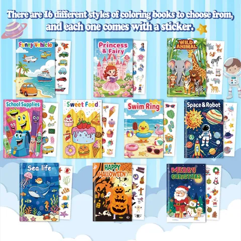 Livre De Coloriage Et Autocollants Dessin Animé Pour Enfants Activité De Peinture DIY Jouet Éducatif Animaux Véhicules Princesse