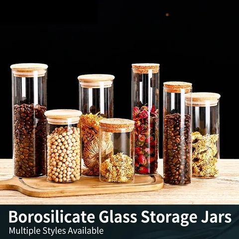 Glass Storage Jar Airtight High Borosilicate Glass Kitchen Container Bamboo Lid Wooden Cover Transparent Food Organizer