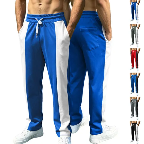 Herren Jogginghose Polyester Spandex Patchwork Color Block Sweatpants Kordelzug Elastischer Bund Taschen Sportlich Lässig