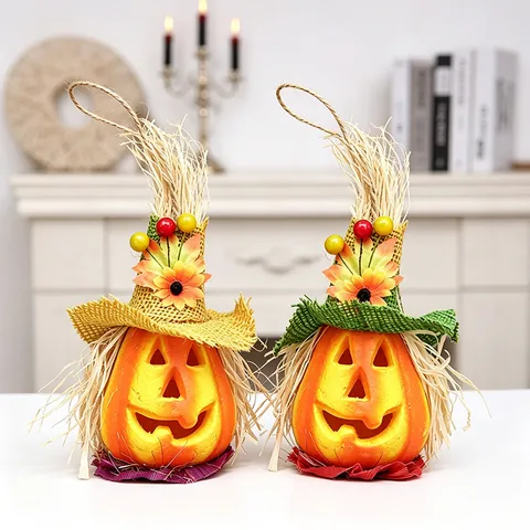 Halloween Glowing Hollow Foam Pumpkin Lamp With Wizard Hat Jack-O-Lantern Light For Party Bar KTV Home Desktop Decoration Accessory