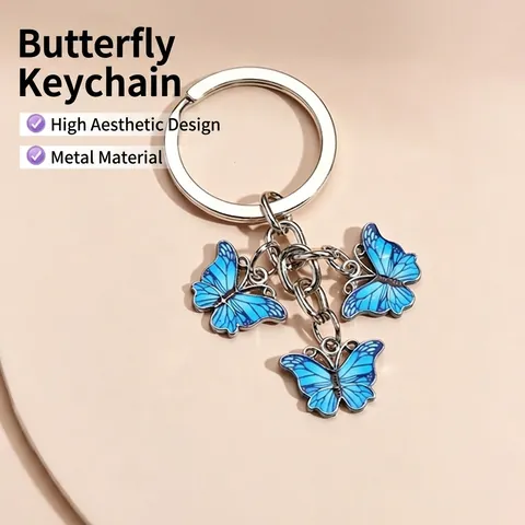 Colorful Butterfly Keychain Enamel Metal Pendant Key Ring Bag Charm Zinc Alloy Decorative Accessory For Women Girls