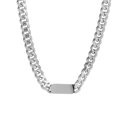 Collar Minimalista De Acero Inoxidable Para Hombres Mujeres Cadena De Eslabones Cubanos Con Placa De Identidad Rectangular