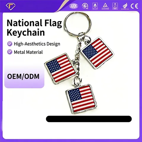 Metal Keychain National Flag Square Drip Glue Pendants Souvenir Travel Keyring For Backpack Handbag Decoration