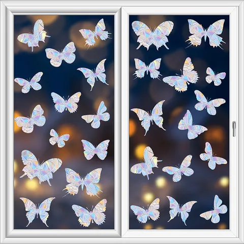 Rainbow Prism Window Stickers Holographic Static Cling Butterfly Bird Decals Non Adhesive Anti Collision Glass Decor