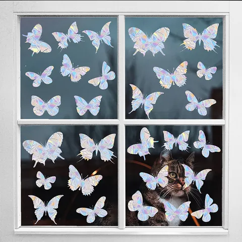 Rainbow Prism Window Stickers Holographic Static Cling Butterfly Bird Decals Non Adhesive Anti Collision Glass Decor