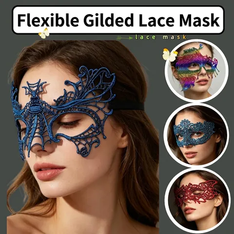 Máscara De Mascarade Encaje Máscara De Ojos Calada Estampado Dorado Para Halloween Fiesta Disfraz Elegante Accesorio