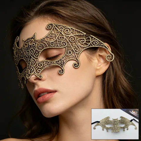 Máscara De Mascarade Encaje Máscara De Ojos Calada Estampado Dorado Para Halloween Fiesta Disfraz Elegante Accesorio