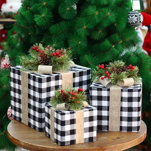 Adorno De Navidad Cuadros Hierro Tela LED Brillante Piña De Pino Baya Lazo Para Decoración De Árboles