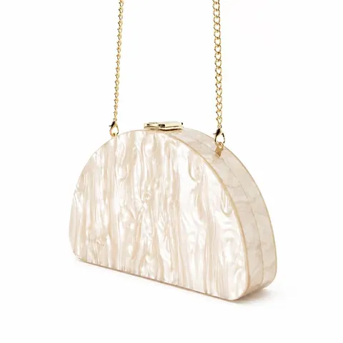 Pochette Da Sera In Acrilico Da Donna Mezzaluna Motivo Marmoreo Matrimonio Festa Borsa Da Sposa Con Chiusura Dorata