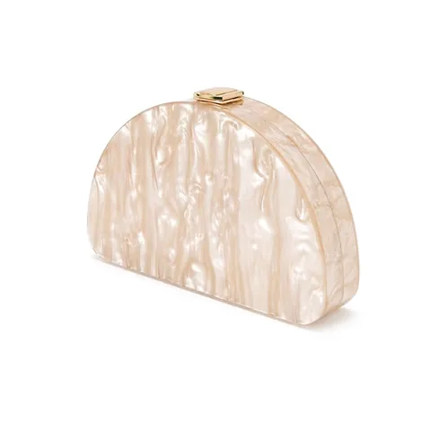 Pochette Da Sera In Acrilico Da Donna Mezzaluna Motivo Marmoreo Matrimonio Festa Borsa Da Sposa Con Chiusura Dorata