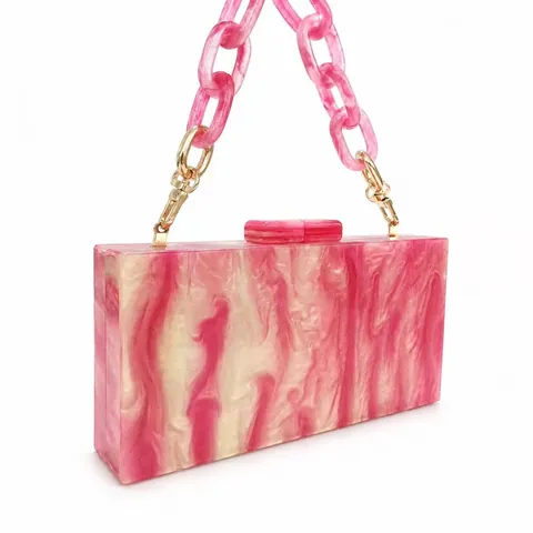 Evening Clutch Bag Acrylic Marble Pattern Rectangular Hard Shell Handbag With Chain Strap For Wedding Party Women