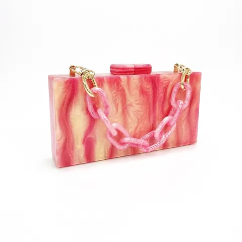Evening Clutch Bag Acrylic Marble Pattern Rectangular Hard Shell Handbag With Chain Strap For Wedding Party Women