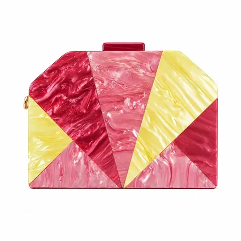 Pochette De Soirée En Acrylique Patchwork Marbré Coque Rigide Sac Géométrique Art Déco Pour Femmes Mariage Fête Chaîne