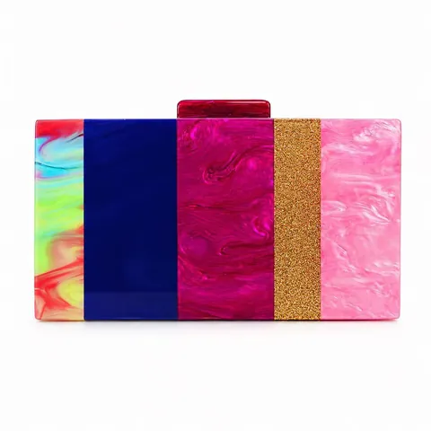 Acryl Avondtas Marmerpatroon Patchwork Clutch Handtas Met Afneembare Kettingriem Voor Dames Feest