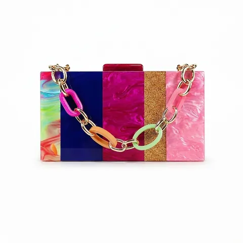 Acryl Avondtas Marmerpatroon Patchwork Clutch Handtas Met Afneembare Kettingriem Voor Dames Feest
