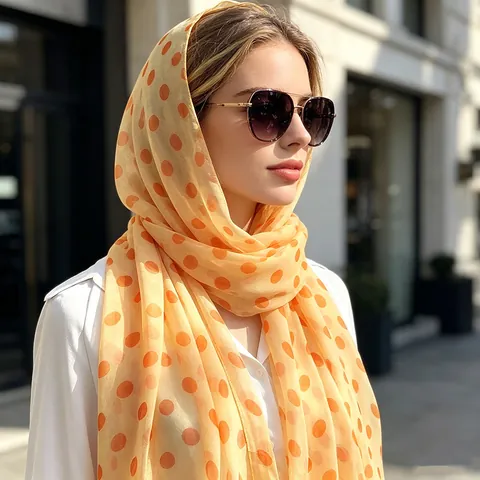 Écharpe Longue Élégante À Pois Georgette Douce Et Respirante Foulard Accessoires De Mode Légers Pour Femmes