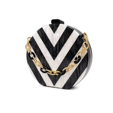 Pochette De Soirée Ronde En Acrylique Avec Motifs Marbrés Et Chevrons Sac À Bandoulière Géométrique À Chaîne Pour Femmes