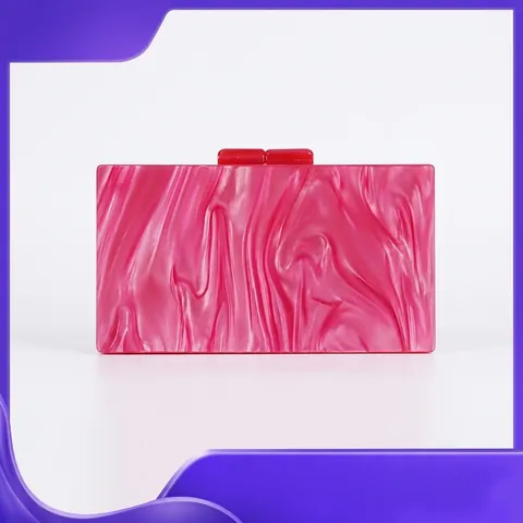 Women Pink Acrylic Marble Evening Bag Elegant Square Box Clutch For Wedding Party Banquet Handbag Simple