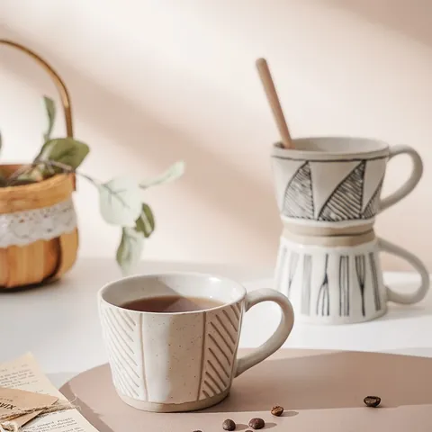 Tazza Da Caffè In Ceramica Grezza Retro Giapponese Tazza In Ceramica Dipinta A Mano Sottosmalto Per Ufficio A Casa Stile Vintage