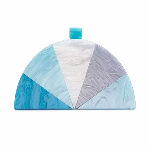 Women Acrylic Evening Clutch Bag Marble Pattern Semi Circle Patchwork Wedding Party Fashion Crossbody Handbag