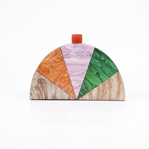 Bolso De Noche Para Mujer Acrílico Patrón De Mármol Semicírculo Patchwork Boda Fiesta Moda Bolso De Hombro Cartera