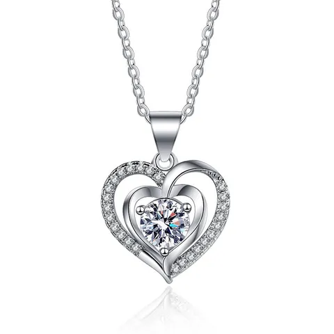 Collier Pendentif Cœur Étincelant Double Cœur Cuivre Zircon Bijoux Romantiques Élégants Pour Femmes