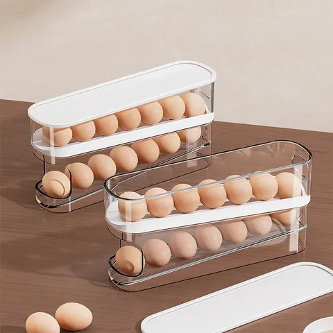 Contenitore Per Uova A Rotolamento Automatico In Plastica Per Alimenti Organizer Per Frigorifero Con Coperchio Accessori Da Cucina Salvaspazio