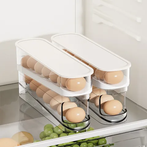 Caja De Almacenamiento De Huevos Con Rodamiento Automático Plástico De Grado Alimenticio Organizador De Refrigerador Con Tapa Accesorios De Cocina