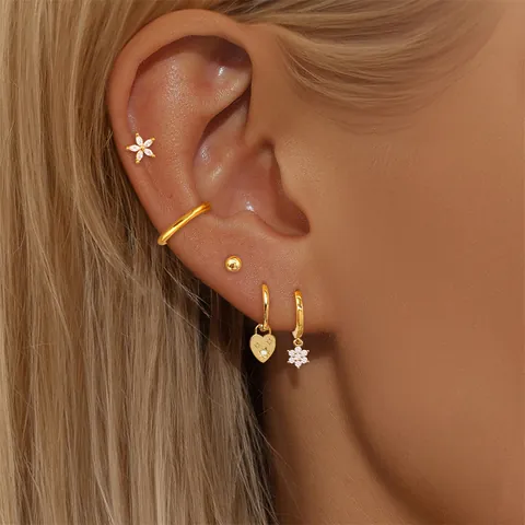 Minimalist Heart Star Flower Hoop Dangle Earrings Copper Gold Plated With Zircon Sparkly Fashion Jewelry For Women