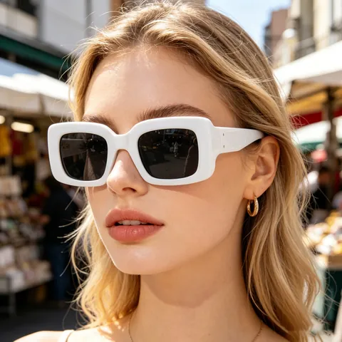 Retro Square Sunglasses PC Frame UV400 Protection Rectangular Fashion Eyewear With Rivet Decor For Women Men