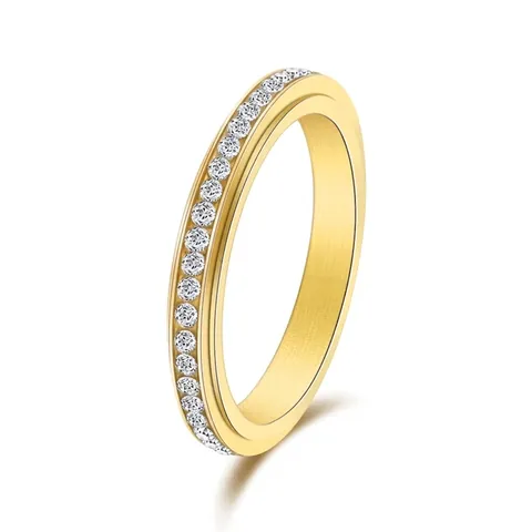 Spinner Ring Stainless Steel Full Zircon Eternity Band Rotatable Minimalist Fashion Jewelry For Women